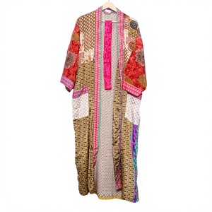 Robe Kimono Longue en Soie de Luxe pour Femme, Style Bohème, Élégante, Patchwork, Col en V, Cordon de Serrage, Légère et Décontractée - Product Image 1
