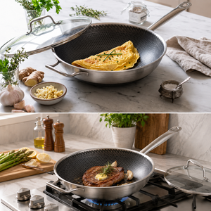 <span class=keywords><strong>Wok</strong></span> professionnel en acier inoxydable nid d'abeille triple couche, antiadhésif et résistant aux rayures, pour cuisson à induction (vente en gros) - Product Image 1