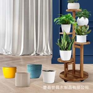 Soporte de madera maciza para flores, 34 pulgadas de alto, 14 pulgadas de diámetro, estante giratorio de cuatro niveles para exhibir plantas en interiores, para sala de estar, balcón, decoración de jardín - Product Image 4