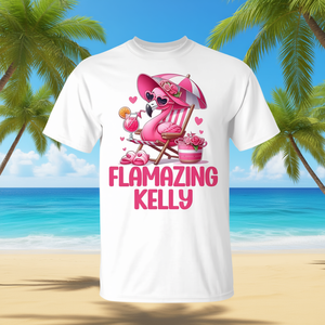 T-shirt pour femme Flamazing Kelly Pink Flamingo Tropical Beach Scene - Product Image 3