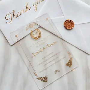 定制透明奢华派对婚礼活动优雅卡片透明亚克力婚礼请柬，带信封和蜡封