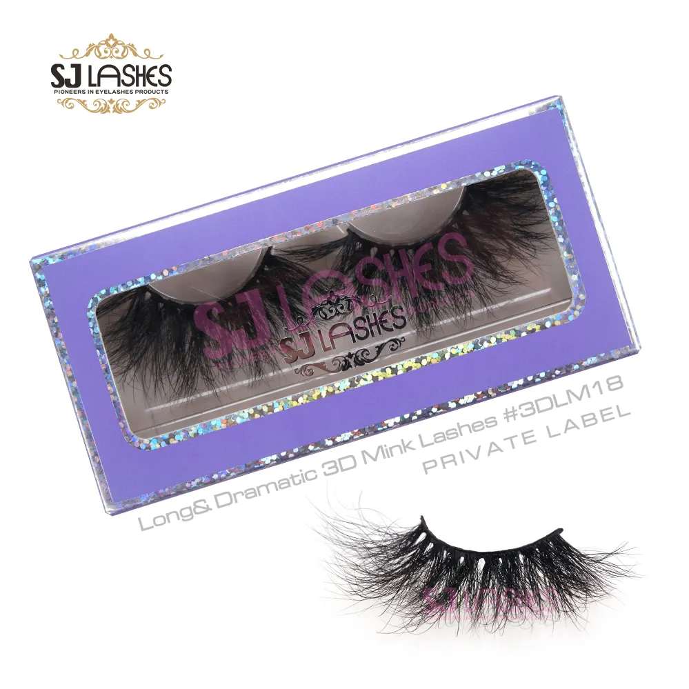 Wholesale 25mm Mink Fur and Paper Eyelashes New Design 3D Thick False Eyelashes with Clear Band Handmade Fake Mink Eyelashes