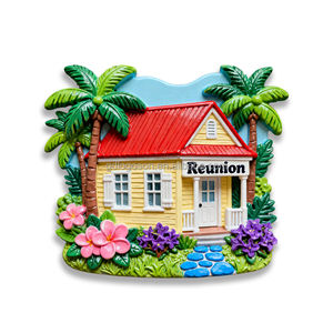 Usine directe personnalisé afrique île <span class=keywords><strong>de</strong></span> <span class=keywords><strong>la</strong></span> Réunion chalet créole paysage tropical 3D polyrésine voyage Souvenir aimant <span class=keywords><strong>de</strong></span> réfrigérateur - Product Image 1