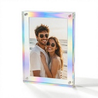 Cadre photo magnétique double face irisé en acrylique transparent, présentoir d'images en lucite 4x6 pouces, décoration de table/bureau