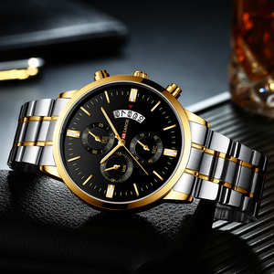 Elegant Mens Luxury Chronograph Watch Two Tone Band Gold Dial Quartz Wristwatch for Gifting - Product Image 5