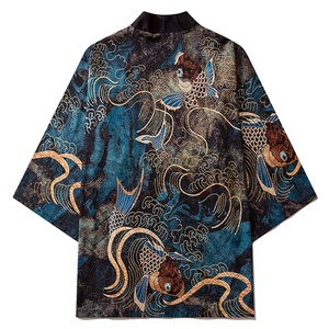 Ropa japonesa de Samurai para hombre y <span class=keywords><strong>mujer</strong></span>, cárdigan Harajuku, camisa <span class=keywords><strong>Haori</strong></span> para <span class=keywords><strong>mujer</strong></span>, Yukata tradicional femenina con estampado de carpa, conjunto de pantalones tipo Kimono - Product Image 1
