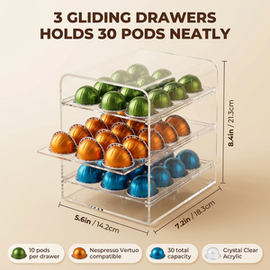 Organizador de Cápsulas de Café de Acrílico Personalizado de Tres Niveles, Transparente, con 3 Cajones Deslizantes, Capacidad para hasta 30 Cápsulas - Product Image 2