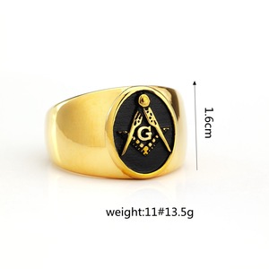 Anillo Masónico yúnique Ag Negro Brillante con Detalles en Oro, Joyería Geométrica Hip Hop para Hombre, Regalo - Product Image 5
