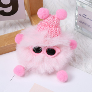 Coloré en gros mignon charbon Pom Pom boule poupée porte-clés pendentif fourrure cheveux boule porte-clés bouffée boule porte-clés - Product Image 4
