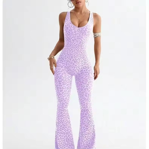 Combinaison de yoga pour femme, imprimé léopard, séchage rapide, moulante, taille en V, dos croisé, sans couture - Product Image 1