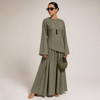 Tenue Modeste Personnalisée Aschulman 2 Pièces : Tunique Asymétrique et Jupe Longue Plissée Maxi pour Femmes Musulmanes OEM ODM