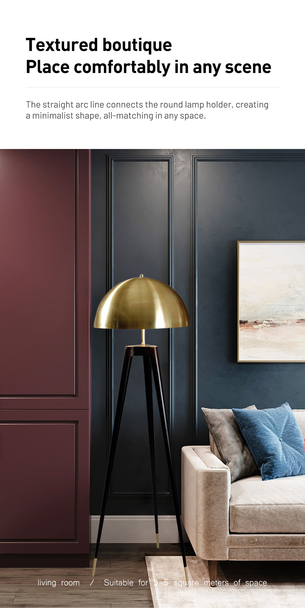 Luxury Tripod Design E27 Led Corner Floor Lamp Modern Gold Floor Lamps For Living Room