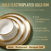 Service de table en porcelaine de qualité commerciale, 18 pièces, en nouvelle porcelaine fine avec bordure dorée électro-plaquée, pour hôtel et restaurant