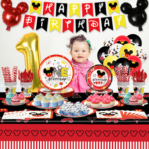 Negro Rojo <span class=keywords><strong>Mickey</strong></span> 1th Fiesta de cumpleaños Suministros decorativos Bandeja de papel desechable Vaso de papel Traje decorativo - Product Image 2