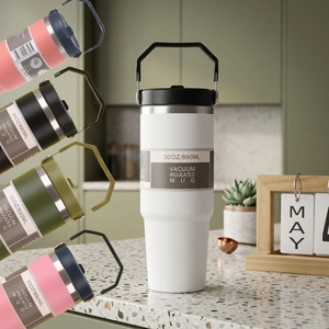 20oz 30oz Stainless Steel Vacuum Insulated Tumbler with Lid Straw Handle Portable Travel Mug for <b>Hot</b> Cold <b>Drinks</b> - Product Image 1
