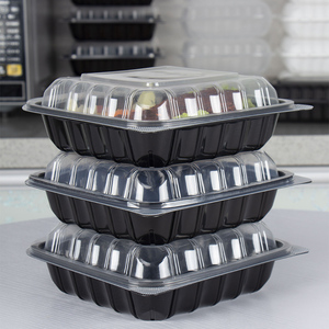 Heavy Duty Sturdy 9"x9" 1 Compartment Black Bottom Clear Hinged Lid Anti Fog 2 Color Meal Box Takeout Clamshell Container