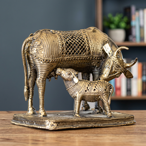 Statue artisanale en métal de vache et de veau, figurine animale en laiton et bronze, décoration pour la maison - Product Image 2
