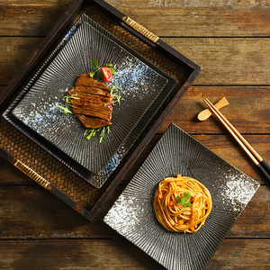 Nuevo plato de mármol de grano de Piedra Negro Blanco estilo japonés moderno plato de sushi de cerámica vajilla plato de cena cuadrado - Product Image 2