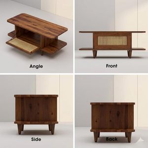 Table basse en bois massif naturel avec étagère en rotin, table de salon haut de gamme avec rangement pratique - Product Image 6