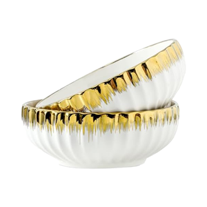 8-Inch Lớn Bát Salad <span class=keywords><strong>Set</strong></span> 2-Mảnh Trắng Gốm Bát Vàng Trim 60 Ounces Nhà Bếp Trang Trí Bát Cho Súp Mì Ống - Product Image 6