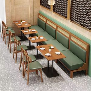 Chaise de restaurant moderne de haute qualité chaise de café en bois avec accoudoir coussin en cuir siège de cabine chaise en rotin et ensemble de table - Product Image 1
