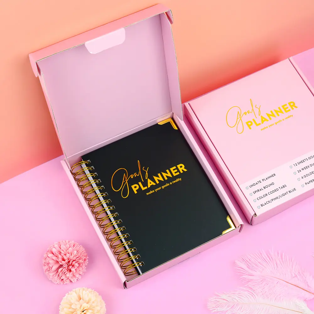 Wholesale A5 Black Spiral Weekly Manifestation Goal Journal Planner And Agenda Notebook With Gift Box