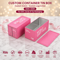 Boîte en métal rose personnalisée en forme de conteneur maritime avec charnières de porte pour emballage cadeau, bonbons, jouets, logo personnalisé, OEM, ODM, faible MOQ