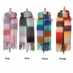 Wholesale 2020 latest cheap women warm winter scarf high quality custom rainbow acrylic tassel wool shawl for ladies
