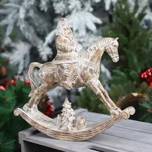 Redeco New Trend Classic Christmas Santa Claus Cute Rocking Horse Resin Christmas Crafts For Gifts Home Decorations