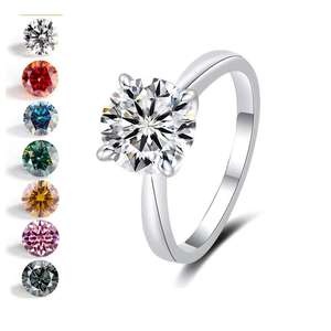 Anillo de Compromiso de Plata de Ley 925 con Baño de Platino, Cuatro Garras, Moissanita Redonda de Corte Brillante de 2 Quilates, Joyería Fina para Mujer, Venta al por Mayor de Fábrica - Product Image 1