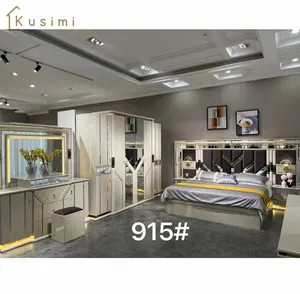 Wholesale Modern Luxury Designed King Size Bed Double Bed Bedroom Set With Mirrored Dressing Table