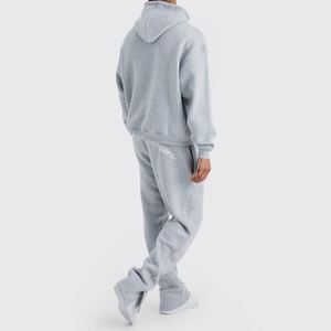 Ensemble 2 pièces pour homme : sweat à capuche court et pantalon de survêtement évasé, imprimé lettres grandes et audacieuses, en molleton, style streetwear - Product Image 2