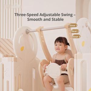 Parc de jeu multifonctionnel en plastique pour bébé avec balançoire, mobilier de jeu modulaire à thème dessin animé - Product Image 6