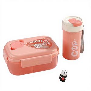 Ensemble de boîtes à lunch et gourdes en plastique portables pour enfants, très demandé - Product Image 1