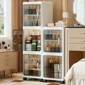 Armoire de rangement multi-niveaux, boîte de rangement pliable, organisateur de jouets et d'objets <span class=keywords><strong>divers</strong></span> avec roulettes, bac en plastique - Product Image 4