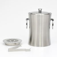 Ember Es Batu Stainless Steel 3L Dua Lapis dengan Penjepit Tutup, Perlengkapan Bar untuk Pesta