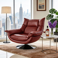 Fauteuil simple marron italien pour la maison, chaise de salon en cuir pivotante pour lecture et détente