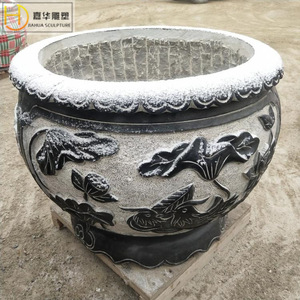Pot de fleurs sculpté en pierre Jiahua, ornement de jardin traditionnel d'extérieur, bassin d'eau durable - Product Image 2