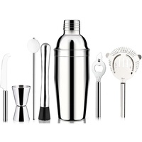 Ensemble de shaker à cocktails en acier inoxydable 9 pièces avec support en bambou, doseur, pilon, couteau à garniture et passoire pour bar à domicile et fêtes