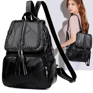 Mujeres Pu cuero viaje moda cremallera locomotora bolsos hombro señora Nylon plegable impermeable pu mujer mochila