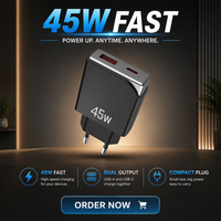 Chargeur mural USB-C à charge rapide PD 45W, prise EU/US, certifié CE/RoHS, blanc/noir, avec port USB Type-C
