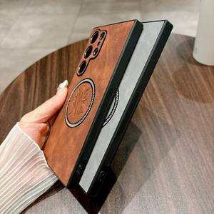 Pour <span class=keywords><strong>Samsung</strong></span> S25 S24 Ultra S23 FE S22 Plus S21 Note Rétro Étui En Cuir Magnétique Conception De Feuille D'érable Nouveau Simple Étui Complet Pour Mobile - Product Image 4
