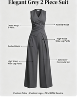 Elegante Conjunto de Dos Piezas para Mujer, Top Blanco sin Mangas con Cuello en V y Pantalones Anchos de Cintura Alta, Traje de Oficina para Negocios