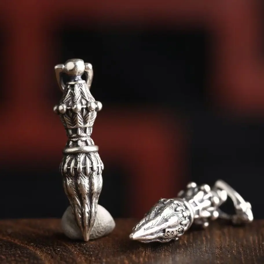 BD-C1736 Religieuze Vajra Charme Voor Mannen Ketting Amulet Sieraden Hanger 4.3 Gram 8*34Mm 925 Zilver Tibetaanse Charme