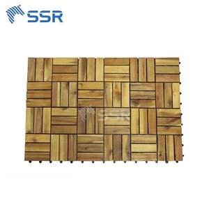 SSR - Natural 12 Slat Acacia Wood Decking <b>Tiles</b> Outdoor <b>Interlocking</b> Floor <b>Tiles</b> Weather Resistant for Garden Patio - Product Image 2