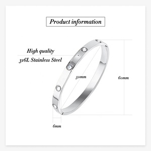 Phụ Nữ Pha Lê Đá Cuff Đồ Trang Sức Khắc Tình Yêu Vít Vòng Đeo Tay Thép Không Gỉ Pha Lê <span class=keywords><strong>CZ</strong></span> Cubic Zirconia Vòng Đeo - Product Image 2