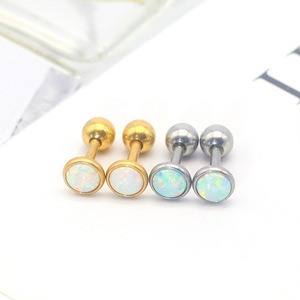 <b>Opal</b> Stud <b>Earrings</b> 1.2x6x3mm Bezel Setting Steel White Gold Color Cartilage Piercing Jewelry Gift - Product Image 4