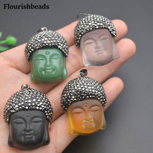 Verre sculpté tête de <span class=keywords><strong>bouddha</strong></span> laiton métal <span class=keywords><strong>argent</strong></span> plaqué pendentifs porte-bonheur pour femme hommes bijoux fabrication de colliers - Product Image 1