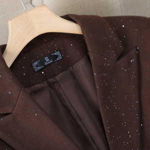 Women's Brown <b>Sequined</b> Suit Set Satin Anti-Wrinkle Professional Workwear Casual Style - Product Image 3