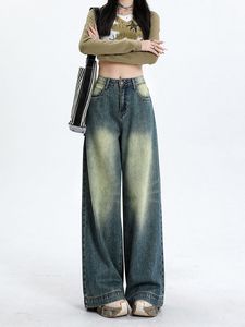 Pantalones vaqueros cargo de cintura alta para mujer al por mayor pantalones vaqueros de pierna ancha con bolsillo y solapa pantalones vaqueros rectos acampanados drapeados ropa de calle informal - Product Image 3